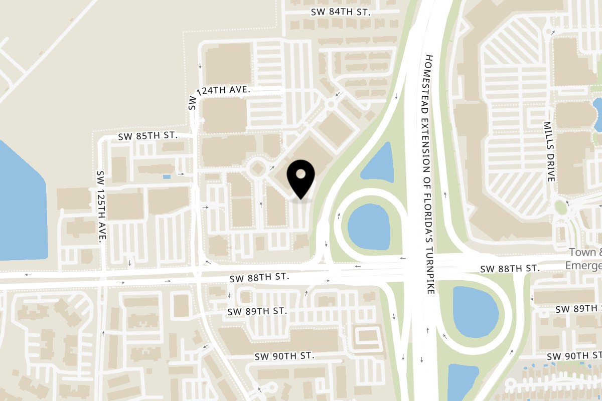 Map showing the location of DABOBA Miami on 8711 SW 124th Ave. in Miami