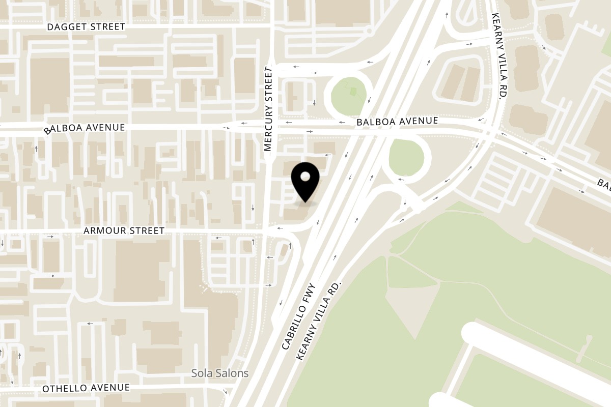 Map showing the location of DABOBA Kearny Mesa on 4411 Mercury St Ste 105B in San Diego