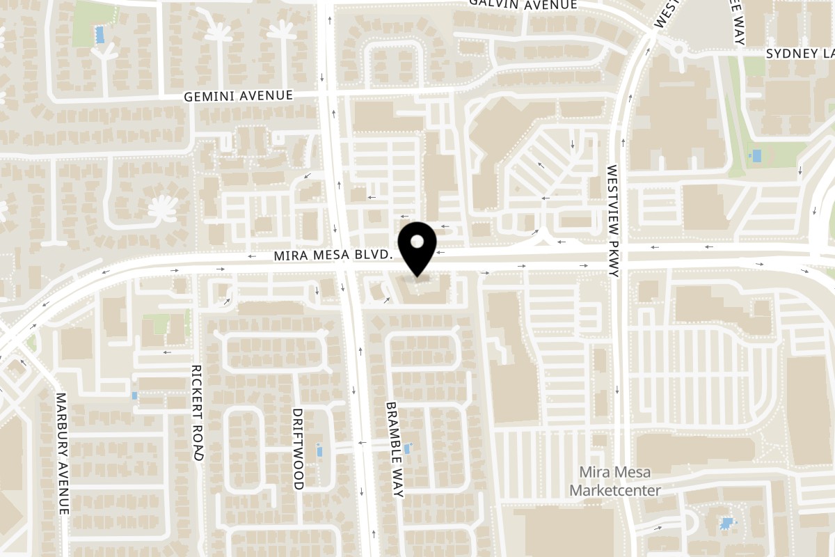 Map showing the location of DABOBA Mira Mesa on 9331 Mira Mesa Blvd in San Diego